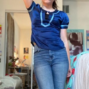 Blue silk bebe blouse, size S
